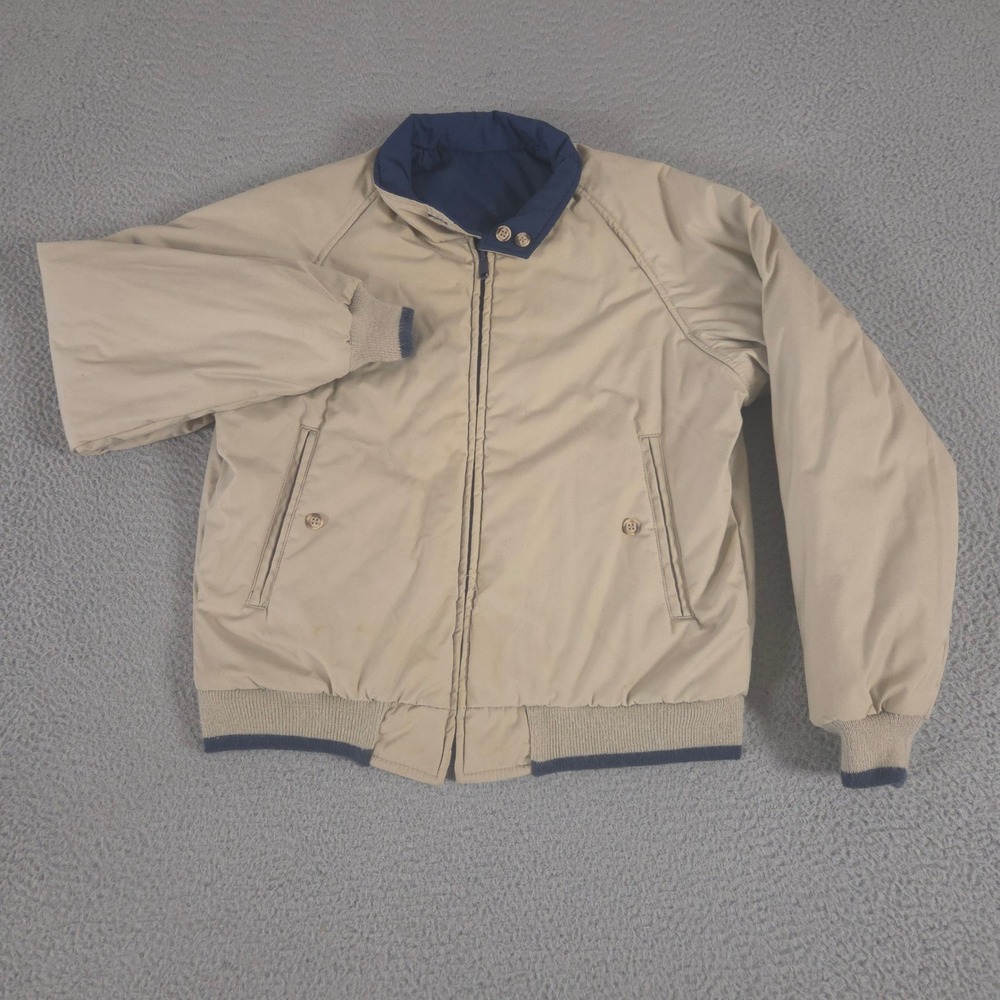 VINTAGE Woolrich Jacket Men Medium Tan Bomber Harrington Reversible USA Made 80s